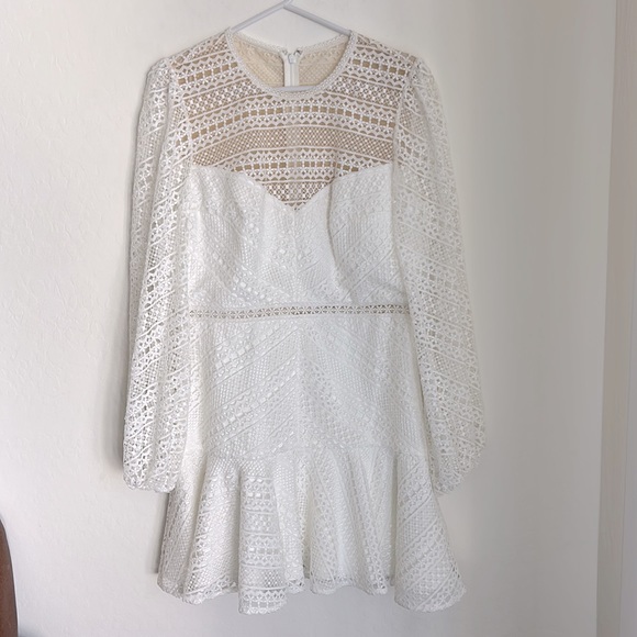 NWT Monique Lhuillier White Macramé Lace Mini Dress Size 10 - Picture 5 of 7